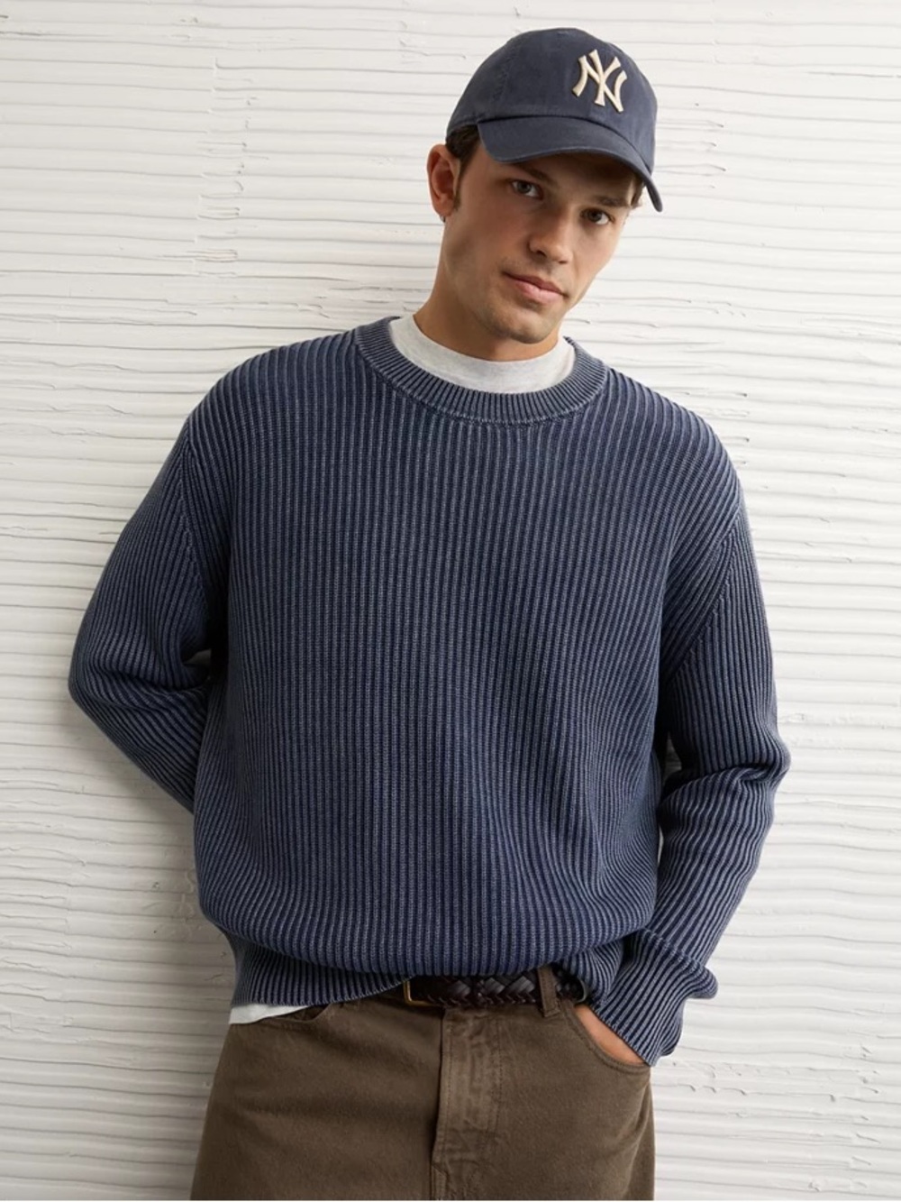 AE Fisherman Ribbed Knit Crewneck Sweater Mens Size L